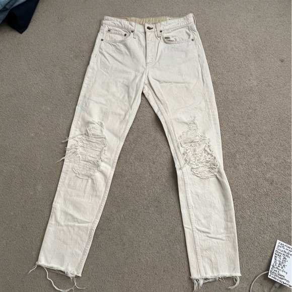 rag & bone Rosa Mid-Rise Boyfriend Jeans in Ecru with Distressing / Raw Hem - Picture 5 of 15